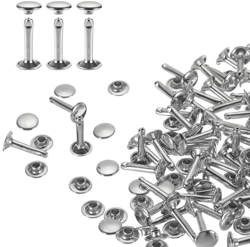 QUARKZMAN 60er Set Leder Nieten 9x16mm Runde Doppelkappe Tubular Metall Hohlnieten Spitznieten Zubehör Schraubnieten Rücknieten für Lochzange Gürtel Dekoration Kleidung Handwerk (Silber)