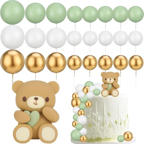 Tortendeko Bär Grün 25 Stück Teddybär Tortendeko Boy Taufe Gender Reveal Tortendeko 1 Jahr Geburtstag Junge Babyparty Fondant Figuren für Torten