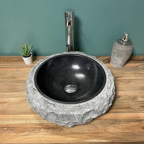 Aufsatzwaschtisch, rund, 40 cm, schwarz, aus Basalt