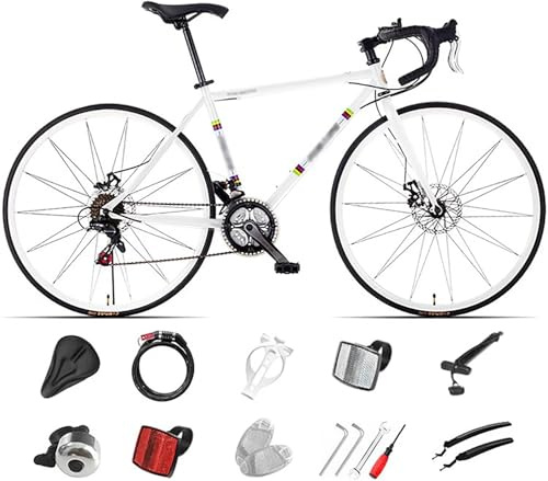Bicicletta da Corsa 700C, Telaio in Acciaio con Cambio a 24/27/30 Marce, Bicicletta da Strada per Uomo Donna, Bici da Strada, Bici da Città White,M-24 speed