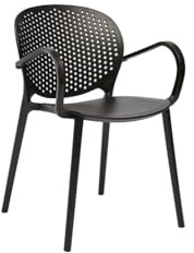 HomeStock Baroque Bonanza 22 x 22 x 31 Inch Set of 4 Gray Thermoplastic Side Dining Armchairs with Cutout Back and Raised Arms