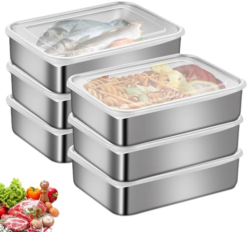 6 Pcs Aufschnittboxen Für Kühlschrank, Aufschnittbox Fresh, Lebensmittel Aufbewahrungsbox, Gefrierbehälter, Aufschnittdose, Aufschnittbox Edelstahl Aufbewahrung Käse Fleisch Obst Geeignet (13*18*6cm)