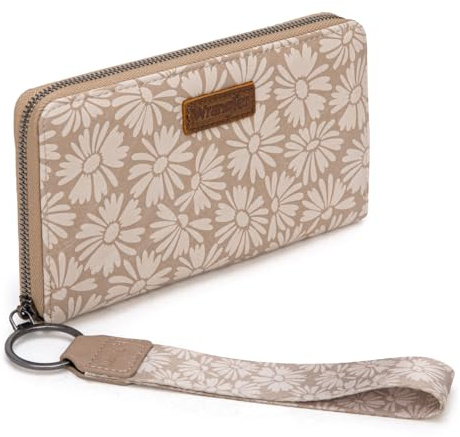 Wrangler Women's Khaki Daisy Wallet Wallets, Card Cases & Money Organizers Large Capacity Phone Wallet Ladies Female Wallets with Smooth Zipper and ID Window