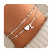 TINGN Armband Damen Silber, 14K Weißgold Vergoldete Layered Herz Armband mit Buchstaben L Armkette Buchstaben Armbänder für Mädchen Schmuck Damen Personalisierte Geschenke für Frauen Freundin Mädche