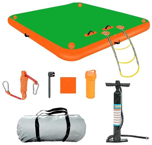 KVTUYC Muelle Flotante Inflable, Plataforma de baño Flotante Inflable, construcción de PVC de 6 Pulgadas de Espesor, Plataforma de Muelle Inflable Antideslizante con Escalera Desmontable(E,240X180CM)