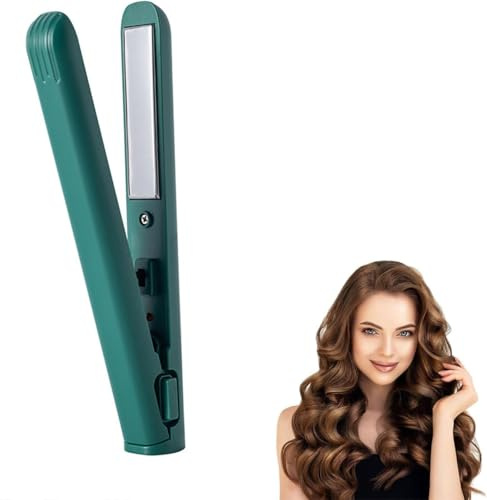 Mini Hair Straightener, Curling Iron, Portable Straighteners, 2 in 1 Dual-Purpose Upgrade Hair Straighteners, Travel Curling Iron for All Hair Types, for Short and Long Hair (Green)