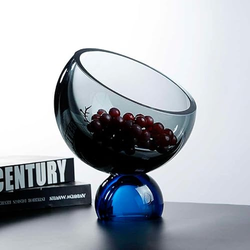 Creative Tilted Crystal Glass Fruit Bowl with Blue Sphere Base, Modern Angled Serving Dish for Candy Snacks Living Room Club, Luxury Contemporary Décor