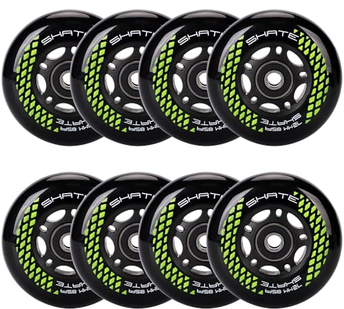 8 Pack Inline Skate Wheels 72mm, 76mm, 80mm - ABEC9 Bearing - 85A Durometer PU - Compatible with Rollerblade, Roller Derby, K2 Skate
