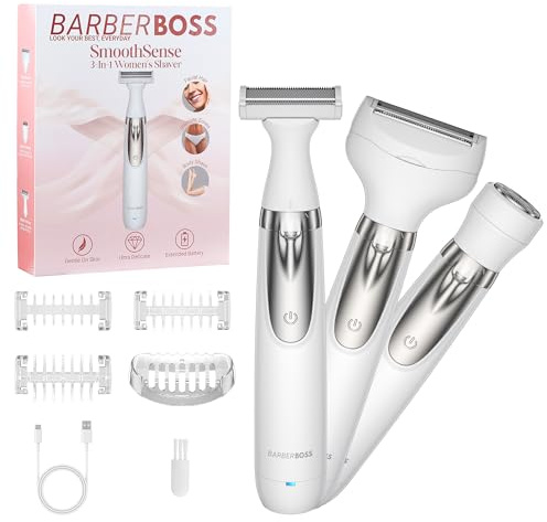 BarberBoss Rasoio elettrico donna, rasoio portatile 3 in 1, rasoio per corpo, bikini e viso, rasoio da donna senza fili Wet & Dry, epilatore per viso, rasoio donna ricaricabile tramite USB, QR-8003