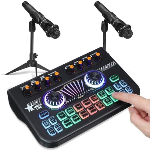 PAMINGONO Kit De Mixage Dj Pour Jeux Vidéo Microphone Pour Podcast Mixeur Dj Carte Son Kit De Mixage Pour Studio Ensemble De Microphones Machine À Effets Sonores Noir