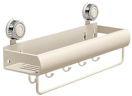 Étagère De Douche De Salle De Bain – Support De Rangement Monté Sur Ventouse, Organisateur Mural en Métal Antirouille Avec Barre À Serviettes Et Crochets, Étagère Étanche Peu Encombrante, Conception F