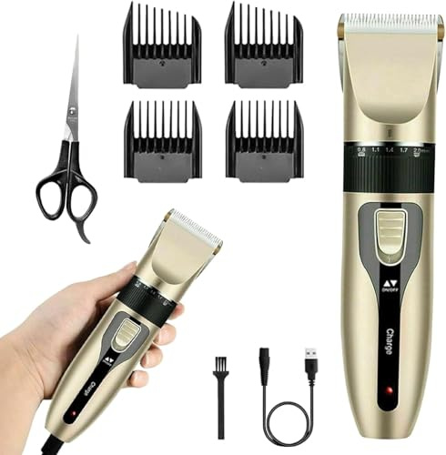 Hair Trimmer Men, Rechargeable Beard Trimmer with Adjustable 4 Guide Combs, USB Charging, Precision Haircut & Beard Grooming, Long-Lasting Battery, Includes Scissors and Cleaning Brush