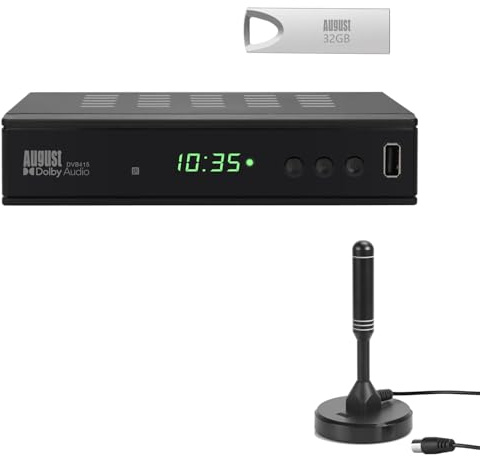 August DVB415 Décodeur et Enregistreur TNT HD + August DTA240 Antenne TV Interieur TNT HD Puissante