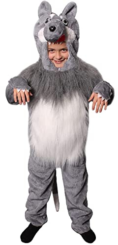 Costume de loup pour enfant – Déguisement de grand méchant loup en peluche unisexe pour la journée mondiale du livre/la semaine du livre ou pour se déguiser d'animaux (4-6 ans)