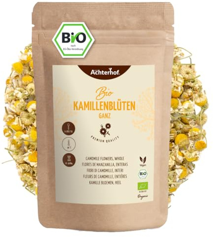 Fleurs de camomille biologique 250g | entières et séchées | en qualité biologique | thé de camomille de fleurs entières | 100% naturel | goût légèrement amer et délicat | vom Achterhof