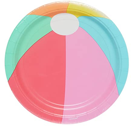 Amscan 552759 - Papierteller Wasserball, 8 Stück, ca. 23 cm, Bunt, Einwegteller