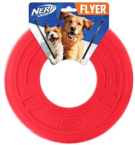 Nerf Dog Atomic Flyer Outdoor Hundespielzeug, 10 Zoll Flying Disc Dog Apportierspielzeug, Gummi Hundespielzeug für mittelgroße Hunde und große Hunde, Rot