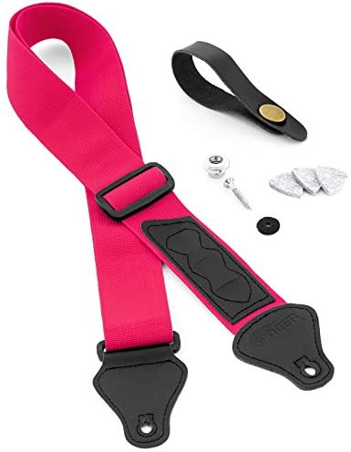 TIGER Ukulele Gurt Pack inkl. Gurt, Kopfplatte Krawatte, Gurtknopf/Endpin und 3 Filzplektren geeignet für Sopran, Konzert, Tenor- und Baritonukulele - Rose | inkl. Gurt, Kopfplatte Krawatte, Gurtknopf/Endpin und 3 Filzplektren geeignet für Sopran, Konzert, Tenor- und Baritonukulele