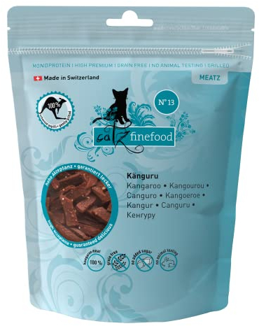 catz finefood Meatz Katzen Leckerlies Känguru N° 13 - knusprige Streifen aus 100 Prozent Kängurufleisch - Katzensnack für Allergiker ohne Zucker, getreidefrei, 45g