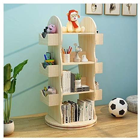 jbshop Bücherregal Raumteiler 4-Tier-offener Regal-Bücherregal stilvolles süßes Kind Bücherregal 23.6in Runder drehbares Chassis Bücherregal Büroregal Aktenregal Ordnerregal (Color : Natural)
