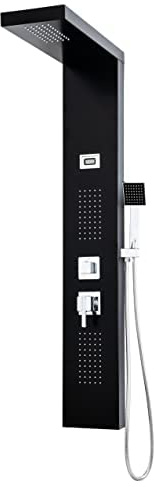 Edouard Rousseau - Colonne de Douche Hydromassante Torquay - Picots Anticalcaire, Écran avec Affichage de Température - Flexible 1,50 m - Noir