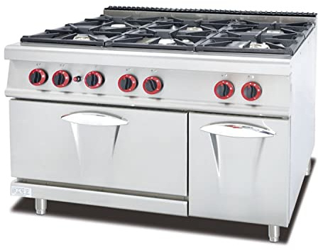 Ristoattrezzature Cucina a Gas 6 fuochi - Forno a Gas S/90 - Struttura e Piastra in acciaio Inox - 120x90 cm