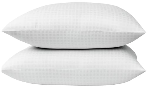 Sleep&Snuggle Ultra Bounce Down Alternative Bed Pillows - Hypoallergenic Poly-Cotton Check Design Case, Super Soft Sleeping Pillows Suitable for Back, Stomach and Side Sleepers (2)