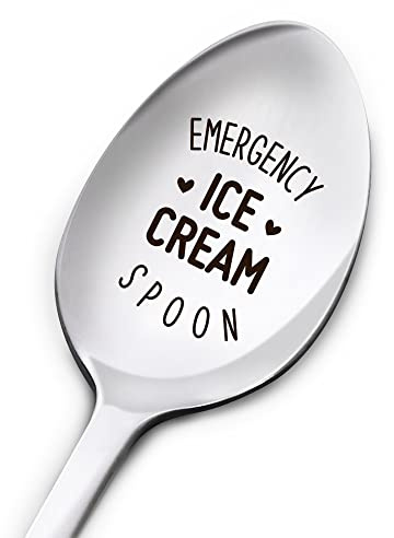 Birthday Spoon Gifts for Women Men, Emergency Ice Cream Spoon, Christmas Thanksgiving Gifts for Mom Dad Grandma Grandpa, Engraved Stainless Steel Spoon Gifts for Ice Cream Lover