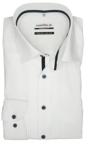Marvelis Comfort Fit Herrkläder Skjorta Långärmad New Kent Krage Fin Twill Vit, 41