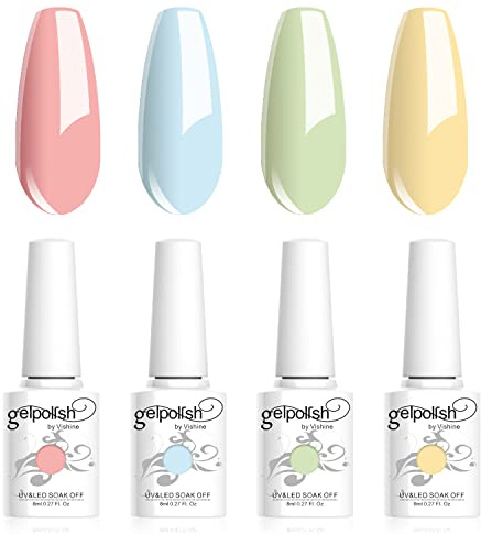 Vishine smalto gel semi permanente, un set di quattro colori tenui, pesca, blu, verde, giallo, nail art serie smalto UV LED gel lucidatura Unghie 8ml C021
