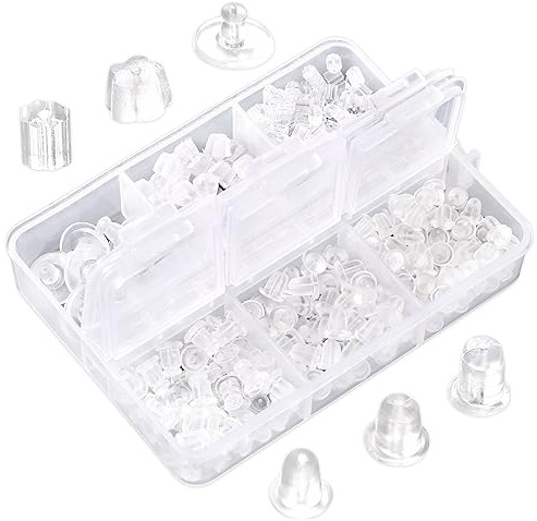 Tapones para Aretes de Silicona 600 Piezas Transparentes Tapones para Aretes de Plástico Parte Trasera del Pendiente Hebilla de Arete de Goma Reemplazo para Aretes de Bricolaje
