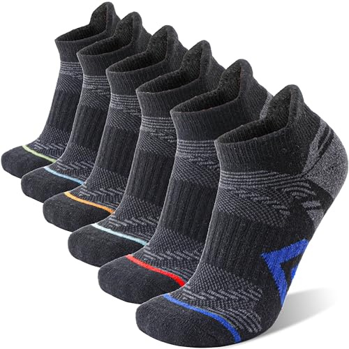 ANTSANG Merino Kurz Wandersocken Sneaker Socken Warme Wollsocken Dicke Wolle Laufsocken Sportsocken Thermosocken Geschenke Wintersocken für Herren Damen 6 Paar(Pfeil Schwarz Serie, 36-42)