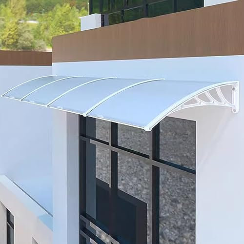 Vordach für Haustür,Pultbogenvordach,Türdach Überdachung,UV-Schutz Türvordach,Haustürvordach Pultvordach aus 2.5mm Dicke Transparentes Polycarbonat Schlagfest,mit Zubehör (60x180cm/24 x71)