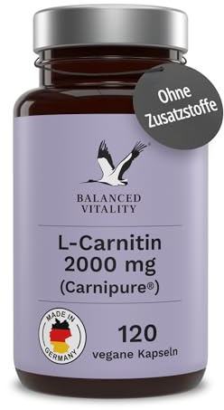 L-Carnitin Hochdosiert - 2000 mg - Premium: Carnipure® von Lonza - 120 vegane Kapseln - Laborgeprüft - Ohne Zusätze - Balanced Vitality