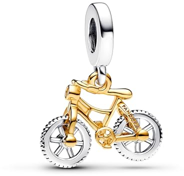Pandora Moments Charm pendant mobile Vélo en argent sterling et métal plaqué or 14 carats avec zircones cubiques transparentes