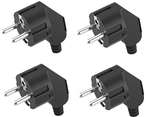 4 Stücke Schukostecker Winkel,Winkelstecker 250v (16A),Schuko Winkelstecker für 8-10mm Kabel,Schuko Stecker Abgewinkelt,Schukostecker Abgewinkelt IP20 für Den Innenbereich,Schwarz