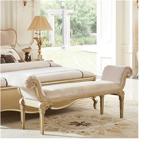 Bettbank, Schlafzimmer-Endbank aus massivem Holz, gepolsterter Stoff-Aufbewahrungshocker, Schlafzimmer-Bettcouch, Bettbank (160 x 48 x 70 cm, Einheitsgröße)