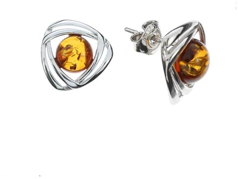 Bernstein Ohrringe von Artisana-Schmuck, elegante und moderne Ohrstecker, gefasst in 925/000 Sterling Silber rhodiniert