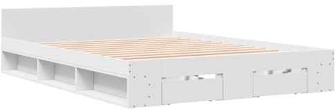 vidaXL Bettgestell, Bett mit Schubladen für Schlafzimmer, Bettrahmen mit Lattenrost, Schlafzimmerbett Doppelbett, Weiß 160x200cm Holzwerkstoff