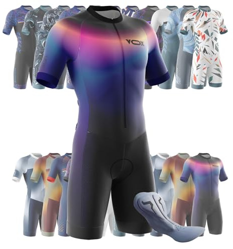 VOXCAUTQ Men’s Cycling Skinsuit – Breathable, Quick Dry Triathlon Suit – Short Sleeve One Piece Bodysuit for Bicycle Training, Racing Bike Top, Cyclist Clothing (21,2XL)