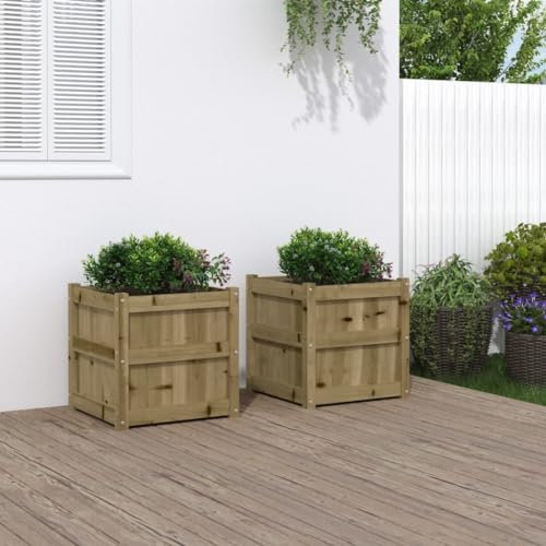 Homgoday Jardinera con rejilla para jardín, 2 unidades, de madera de pino impregnada, jardinera con rejilla para jardín, jardinera de exterior, jardinera de balcón Model837423