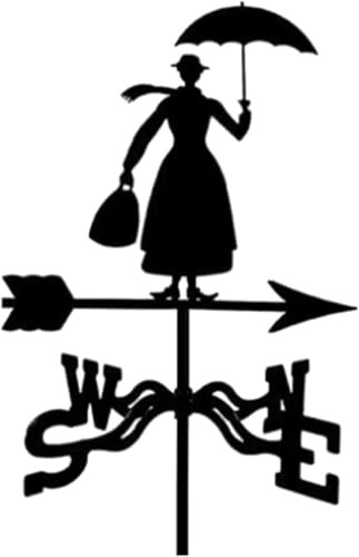 Weather Vane Metal Stainless Steel Spray Painted Woman Holding Umbrella Shape Weathervane Roof Mount Art Stake Classic Style Wind Direction Ornament for Lawn Garden Barn Yard(A)