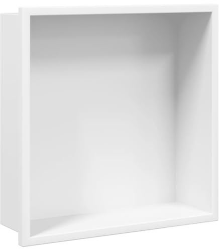 vidaXL Shower Niche, Recessed Shower Shelf for Wet Room, Wall Insert Bathroom Storage for Shampoo Soap Toiletries, Matt White Stainless Steel