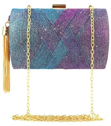 YUEZHAN Abendtasche Damen Clutch Brieftasche Stilvolle Trage Tasche Abend Frauen Braut Party Abschluss Ball Goldene Quaste Hochzeit Clutch Geldbörse Glänzende Handtasche Flash Lila