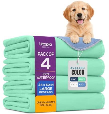 Utopia Bedding Almohadillas de cama impermeables para incontinencia de 34 x 52 pulgadas (paquete de 4, Geen/Azul), almohadillas lavables y reutilizables para adultos, ancianos y mascotas, almohadillas
