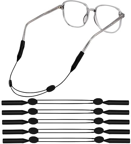 Dokeno Brillenband 5 Stück Universale Silikon Elastic Sportbrillenband Verstellbare Brillenkette Qualitativ Hochwertiges Brillenband Brillenzubehör für Damen, Kinder, Herren(Schwarz)