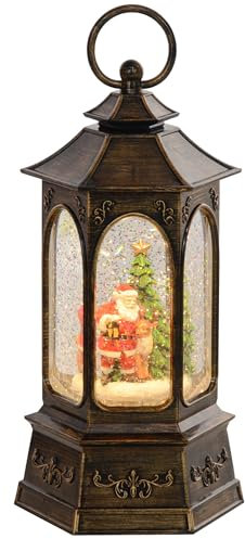 HOMCOM Bola de Nieve Navidad Farol Navidad con Música y Luces Bola de Nieve con Papá Noel Purpurina en Espiral Decoración Navideña para Regalo de Fiesta Bronce