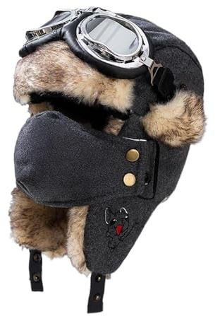 Gwtdtoad Fliegermütze Plüsch Fliegerhut Und Brille Winter Warme Mütze Pilotenmütze Thermo-Trapperhut Für Männer Und Frauen, Outdoor-Sportarten 54–60 cm