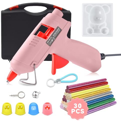 Glue Gun, Hot Glue Gun with 30pcs Colorful Glue Sticks, Mini Hot Melt Glue Gun Kit for Crafting Arts DIY Repair, 20W Fast Heating Glue Gun Pink, Compatible with Wood, Glass, Metal, Plastic, Fabric