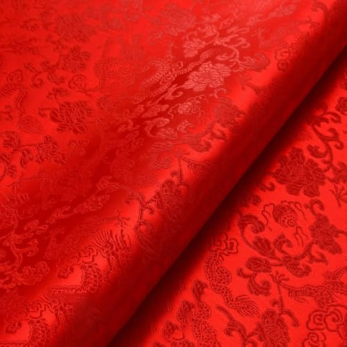 Wambere 1m Brokatstoff Breite 90cm Brokatstoff Mit Blumenmuster Dekostoff Cheongsamstoff Vintage Bastelstoffe Meterware Bekleidungsstoffe Für DIY Kunsthandwerk Nähen Kleidungsdekoration,Rotes D